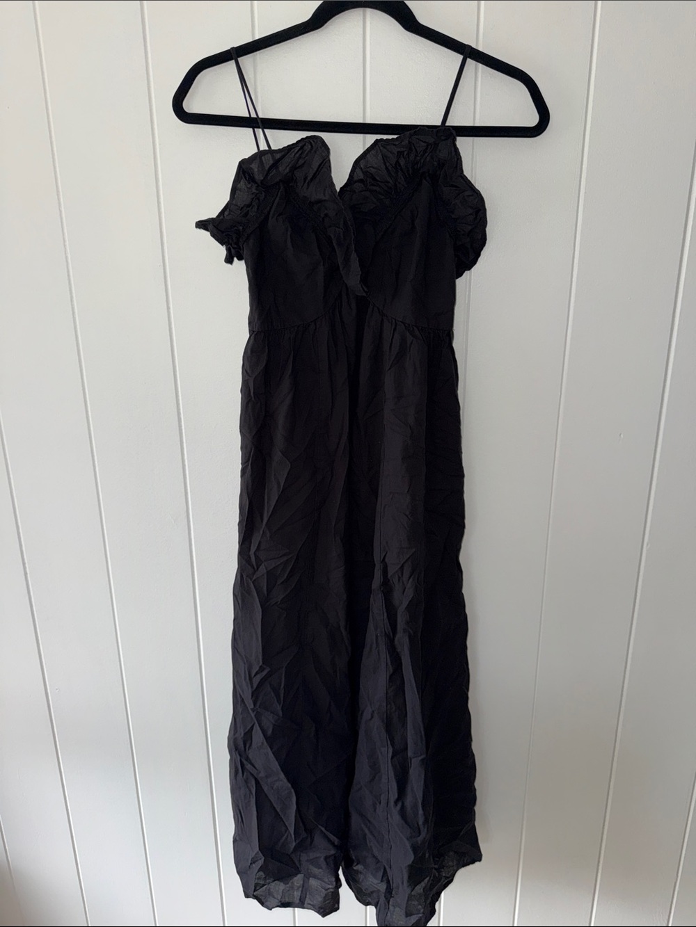 H&M Black Maxi Dress with Ruffle Shoulders